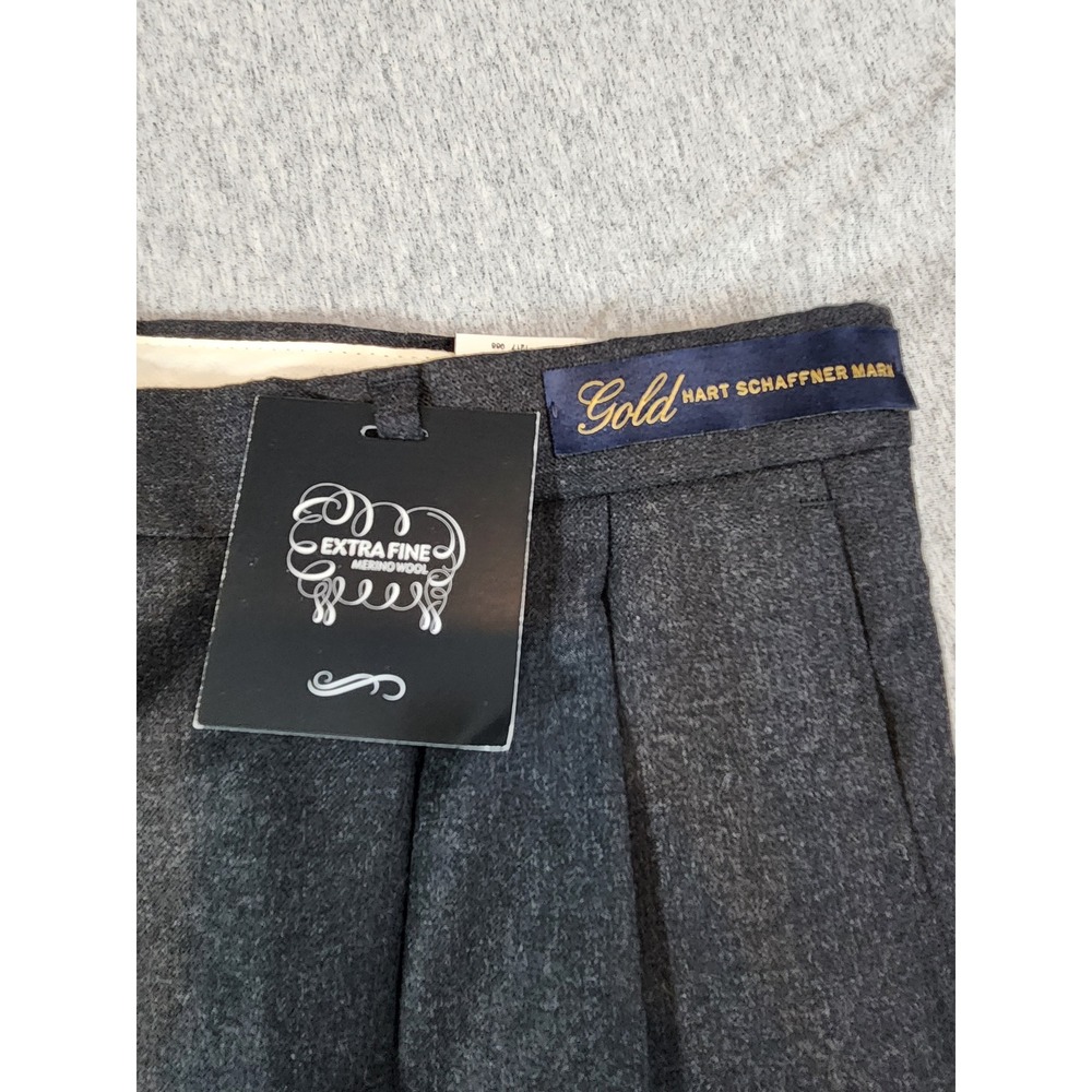 Hart Schaffner Marx Gold Dress Pants Men 40 Grey NEW Merino Wool unhemmed Pleat - Picture 3 of 11